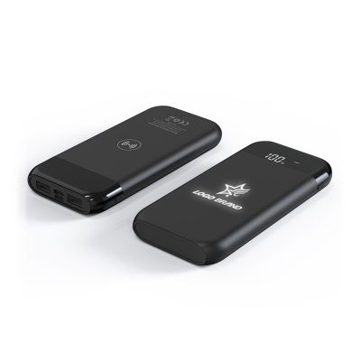 Беспроводное зарядное устройство ShineMax SOFTTOUCH, 10000 mAh с подсветкой логотипа и цифровым индикатором заряда, черный-3