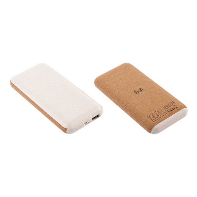 Беспроводное зарядное устройство Cork Power 10000 mAh, пластик/пшеничное волокно/пробка, бежевый-3