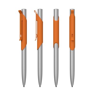 Ручка шариковая Skil, покрытие soft touch, оранжевый с серебристым-2