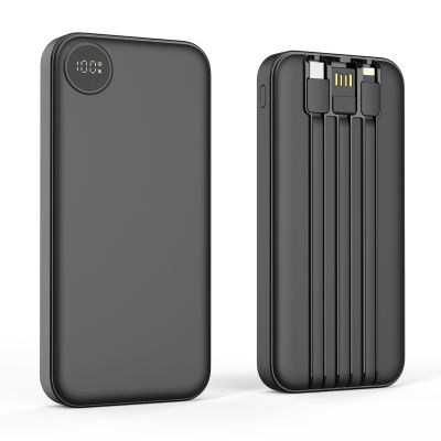 Зарядное устройство Форт 10000 mAh с подсветкой логотипа, встроенными кабелями и цифровым индикатором заряда, черный-1