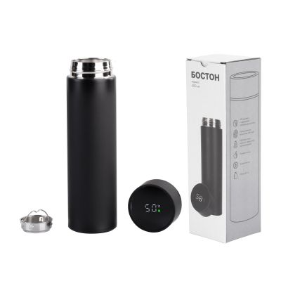 Термос Бостон с индикацией температуры, soft touch, 0,5л., черный-2