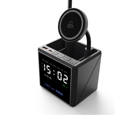 Лампа Smart Flex с беспроводным 3в1 (15W) ЗУ с MagSafe, часами, карандашницей и подсветкой логотипа, черный-2