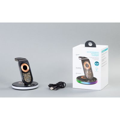 Беспроводная (15W) зарядная станция Tron с прозрачным корпусом и подсветкой, черный с серебристым-6