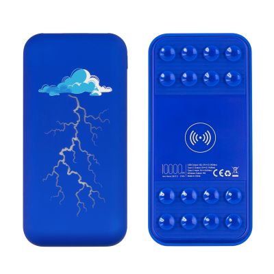 Беспроводное зарядное устройство Sticky SOFTTOUCH, 10000 mAh с подсветкой логотипа и присосками, синий-0