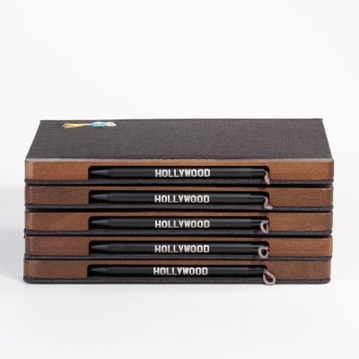 Блокнот Wood с ручкой в ореховом магнитном пенале, черный-6