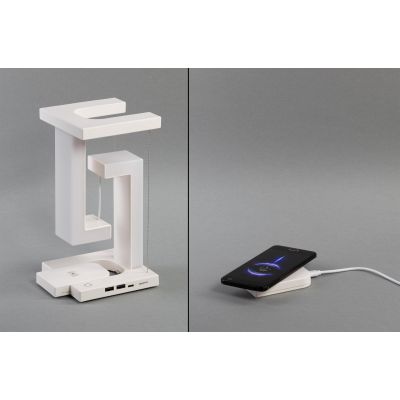 Левитирующая настольная лампа Twin с функцией беспроводной зарядки, белый-1