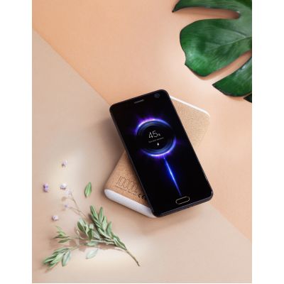 Беспроводное зарядное устройство Cork Power 10000 mAh, пластик/пшеничное волокно/пробка, бежевый-1