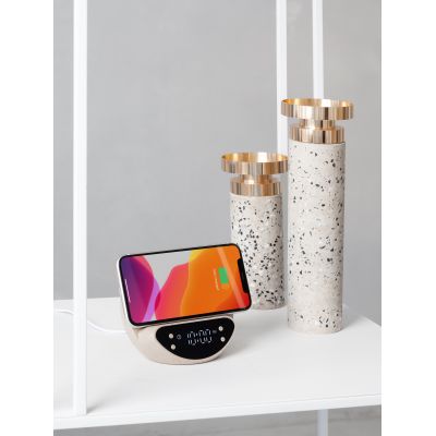 Настольные часы Smiley с беспроводным (10W) зарядным устройством и будильником, пшеница/бамбук/пластик, бежевый-8