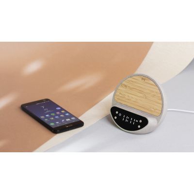 Настольные часы Smiley с беспроводным (10W) зарядным устройством и будильником, пшеница/бамбук/пластик, бежевый-6