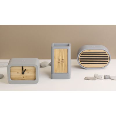 Карандашница Stonehenge с беспроводным зарядным устройством, камень/бамбук, серый/бежевый-6