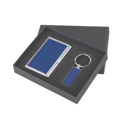 Набор визитница с брелоком в коробке, синий-0