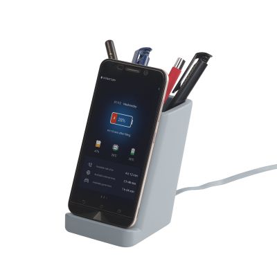 Карандашница Stonehenge с беспроводным зарядным устройством, камень/бамбук, серый/бежевый-4