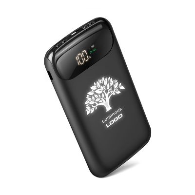 Беспроводное зарядное устройство Shine SOFTTOUCH, 8000 mAh с подсветкой логотипа и цифровым индикатором заряда, черный-0