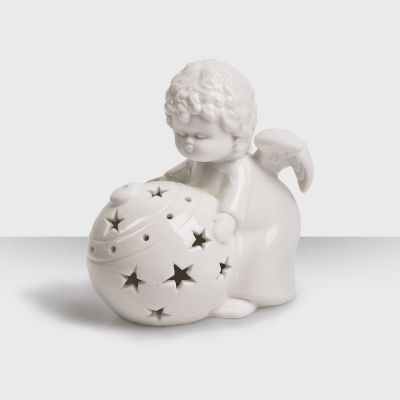 Подсвечник Ангел с елочным шаром, белый-0