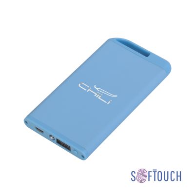 Зарядное устройство Theta с фонариком, 4000 mAh, покрытие soft touch, голубой-0