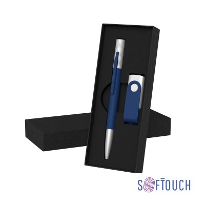 Набор ручка Clas + флеш-карта Vostok 16 Гб в футляре, покрытие soft touch, темно-синий-0