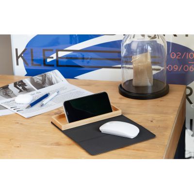 Коврик-трансформер с органайзером на магнитах с беспроводным (15W) ЗУ с подсветкой логотипа, черный с бежевым-1