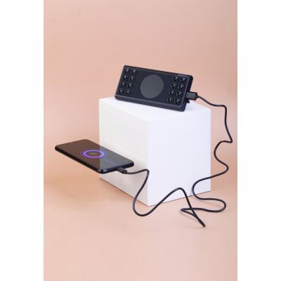 Беспроводное зарядное устройство Eight SOFTTOUCH, 8000 mAh, с подсветкой логотипа и подставкой, черный-1