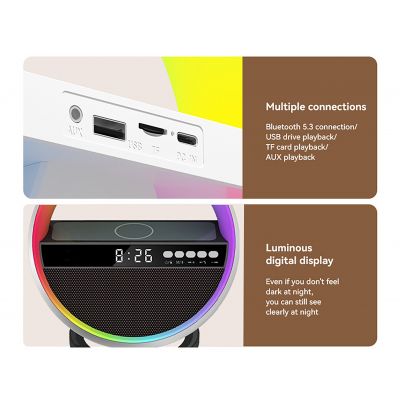 Bluetooth колонка Smart Orb 5Вт с беспроводным (15W) ЗУ, лампой, часами, FM радио, белый-2