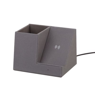 Карандашница Cool Gray с беспроводным зарядным устройством, переработанный пластик (RPET), серый-2