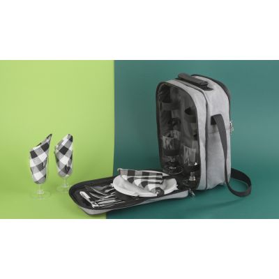 Набор для пикника Эквадор на 4 персоны с холодильным отделением, серый с черным-5