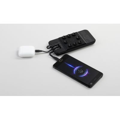 Беспроводное зарядное (22.5/15W) устройство Topfull SOFTTOUCH 10000 mAh с подсветкой лого, присосками, встроенными кабелями, с подставкой, черный-5