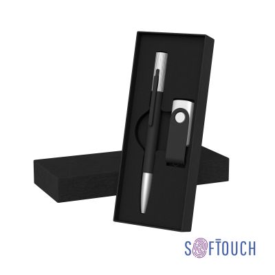 Набор ручка Clas + флеш-карта Vostok 16 Гб в футляре, покрытие soft touch, черный-0