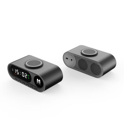 Настольные часы Smart Hub с bluetooth колонкой 5Вт, беспроводной (15W) зарядкой и подсветкой логотипа, черный-3