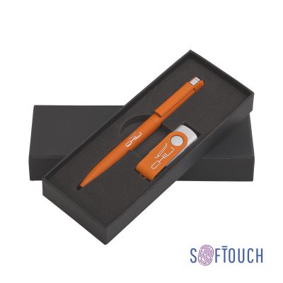 Набор ручка + флеш-карта 8 Гб в футляре, покрытие soft touch, оранжевый-0