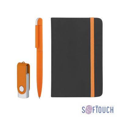 Подарочный набор Пьемонт, покрытие soft touch, черный с оранжевым-0