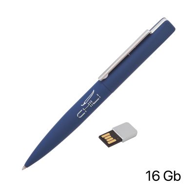 Ручка шариковая Callisto с флеш-картой 16Gb, покрытие soft touch, темно-синий-0