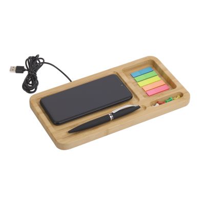 Настольный органайзер Woodstock с беспроводным зарядным устройством, бамбук, светло-коричневый-2