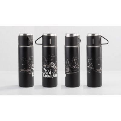 Набор подарочный Алтай: термос, 3 кружки, пудра, черный-3