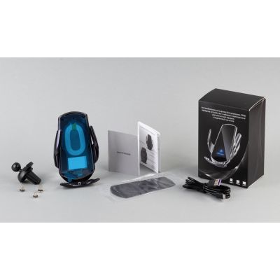 Автомобильное сенсорное беспроводное (15W) зарядное устройство Titan с набором переходников для магнитной зарядки, с подсветкой логотипа, черный-6