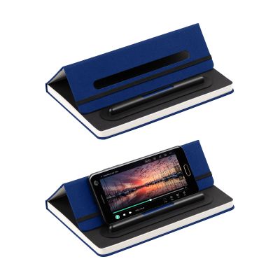 Блокнот Prime с ручкой и вечным карандашом в пенале, с подставкой под смартфон, темно-синий-3