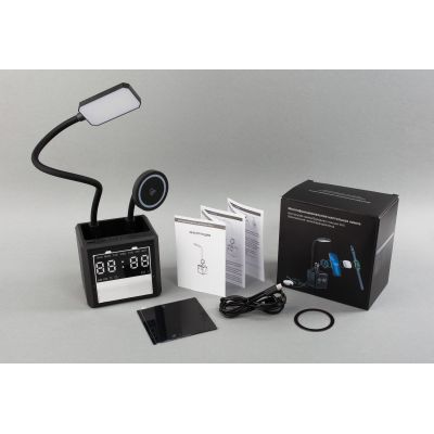 Лампа Smart Flex с беспроводным 3в1 (15W) ЗУ с MagSafe, часами, карандашницей и подсветкой логотипа, черный-7