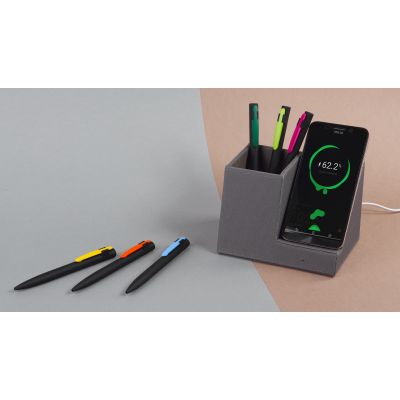 Карандашница Cool Gray с беспроводным зарядным устройством, переработанный пластик (RPET), серый-1