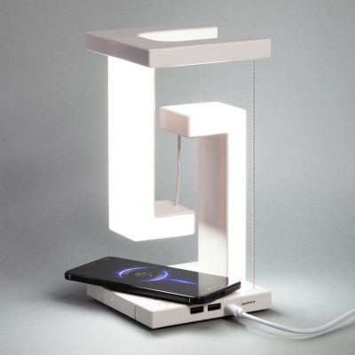 Левитирующая настольная лампа Twin с функцией беспроводной зарядки, белый-0