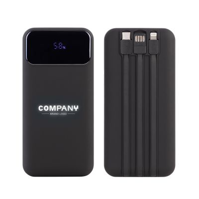 Зарядное (22.5W) устройство Top Grade SOFTTOUCH 20000 mAh с подсветкой логотипа, встроенными кабелями и цифровым индикатором заряда, черный-0