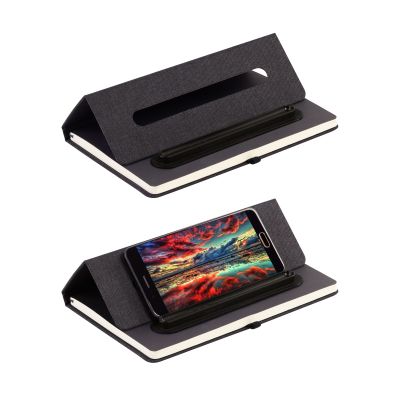 Блокнот Magnet с ручкой Trade на магните, с подставкой под смартфон, черный с синим-1