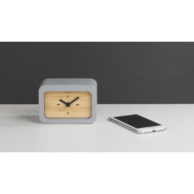 Часы Stonehenge с беспроводным зарядным устройством, камень/бамбук, серый/бежевый-3