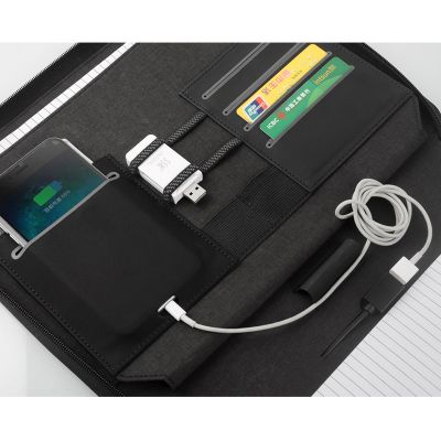Папка А4 с беспроводным зарядным устройством 5000 mAh и блокнотом, черный-3