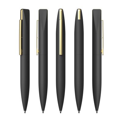 Ручка шариковая Callisto с флеш-картой 32GB, покрытие soft touch, черный с золотом-2