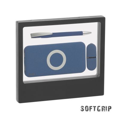 Набор Камень на 3 предмета, 8000 mAh /16Gb, с покрытием soft grip, темно-синий с черным-0