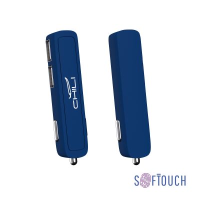 Автомобильное зарядное устройство Slam с 2-мя разъёмами USB, покрытие soft touch, темно-синий-0