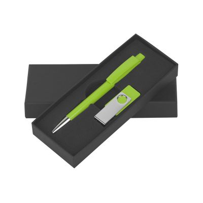Набор ручка + флеш-карта 16Гб в футляре, зеленое яблоко-0