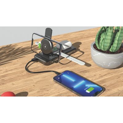 Беспроводная зарядная (20W/15W) станция-пауэрбэнк Slider 10000 mAh для смартфонов, наушников, часов, с подвижным зарядным блоком, черный-4