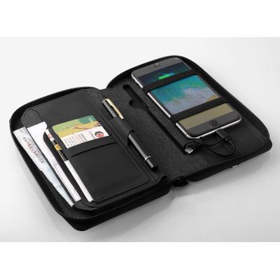 Дорожный органайзер с беспроводным зарядным устройством 4000 mAh, черный-1