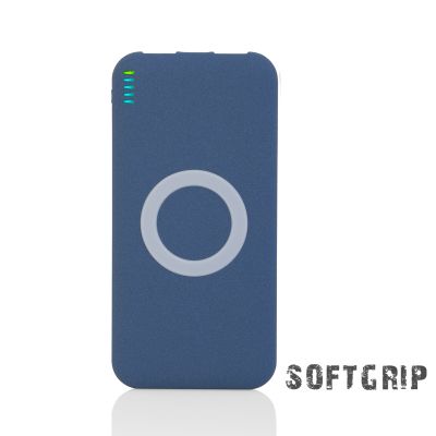 Беспроводное зарядное устройство Камень, 8000 mAh, покрытие soft grip, темно-синий-0