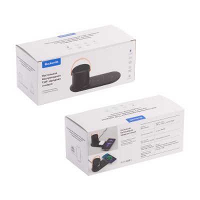 Настольная беспроводная (15W) зарядная станция Blacksmith с bluetooth колонкой с подсветкой логотипа, черный-7